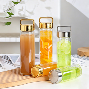 Bouteille d'eau en verre borosilicate avec manchon de protection en silicone, couvercle anti-fuite en acier inoxydable, bouteille de sport réutilisable - Product Image 2
