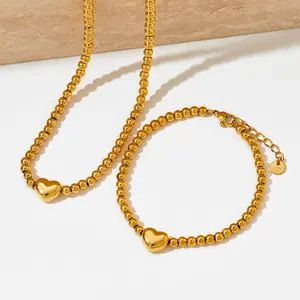 Heart Bracelet Necklace Charms Jewelry Beaded Chain 18K Gold Plated Jewelry
