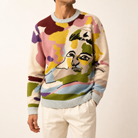 Designer-Pullover für Herren Unisex Künstlerischer Retro Abstrakter Gesichts-Colorblock Langarm Rundhals Gestrickter Pullover