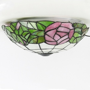 LongHuiJing 16-Inch European Retro Style Tiffany Gorgeous Flower Stained Glass Flush Mount <b>Ceiling</b> <b>Light</b> Dining Room <b>Light</b> - Product Image 4
