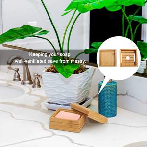 Boîte à savon carrée en bambou écologique avec couvercle, porte-savon en bambou fait à la main - Product Image 3