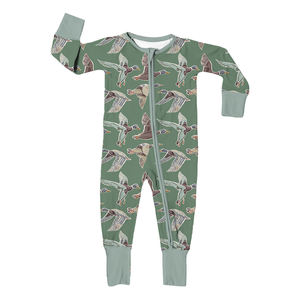 批发定制迷彩印花弹力竹子婴儿拉链连裤长袖儿童学步竹子双向拉链睡衣 - Product Image 2