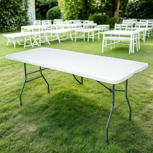 6ft Folding <strong>Table</strong> Plastic Portable Heavy Duty Fold in Half Picnic <strong>Table</strong> and Chair for Outdoor Camping Party Event <strong>Dining</strong> <strong>White</strong> - Product Image 1