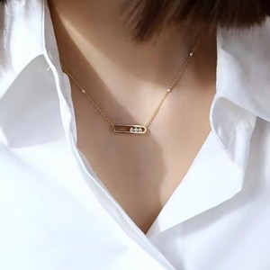Nouveauté 2024 : Collier ras-du-cou géométrique en acier inoxydable plaqué or 18 carats, inaltérable, avec 3 pierres de zirconia mobiles - Product Image 6