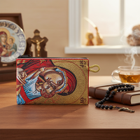 Dompet Koin Rajutan Ikon Kristen Bunda Maria dan Anak, Souvenir Religius Grosir
