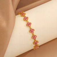 Gelang pesona bunga berlian penuh zircon warna-warni mewah grosir, berbahan stainless steel, untuk wanita
