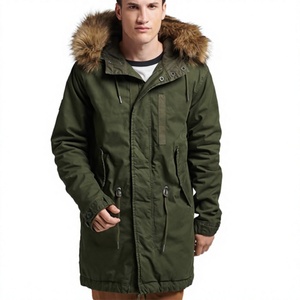 Regular Fit Hooded Parka Jacket with Stand <b>Collar</b> and <b>Slip</b> Pockets High Street Style 100% Cotton Canvas Winter Men's Parka - Product Image 1