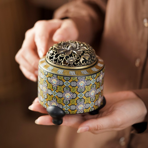 Quemador de incienso eléctrico de cerámica de 520 ° esmaltado al por mayor, calentador electrónico Cloisonne, temporizador, <span class=keywords><strong>olla</strong></span> aromática, bloque de madera en polvo - Product Image 3