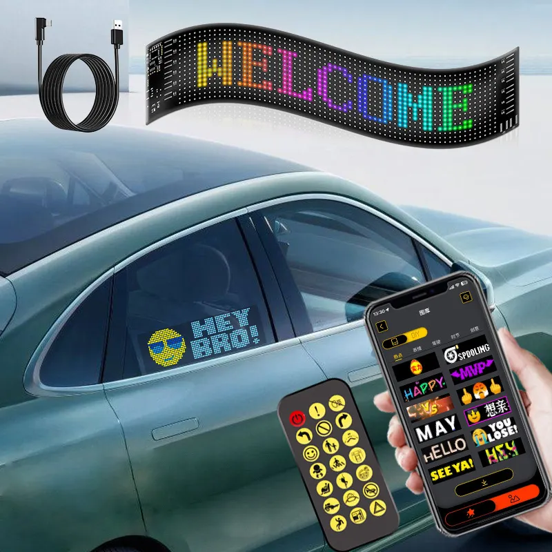 Layar LED fleksibel mobil pintar, Panel piksel matriks LED jendela belakang, tanda LED dinamis untuk kendaraan