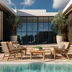 Meubles de patio en teck massif durables, design moderne, ensemble de salle à manger en bois pour hôtel ou entrepôt - Product Image 1