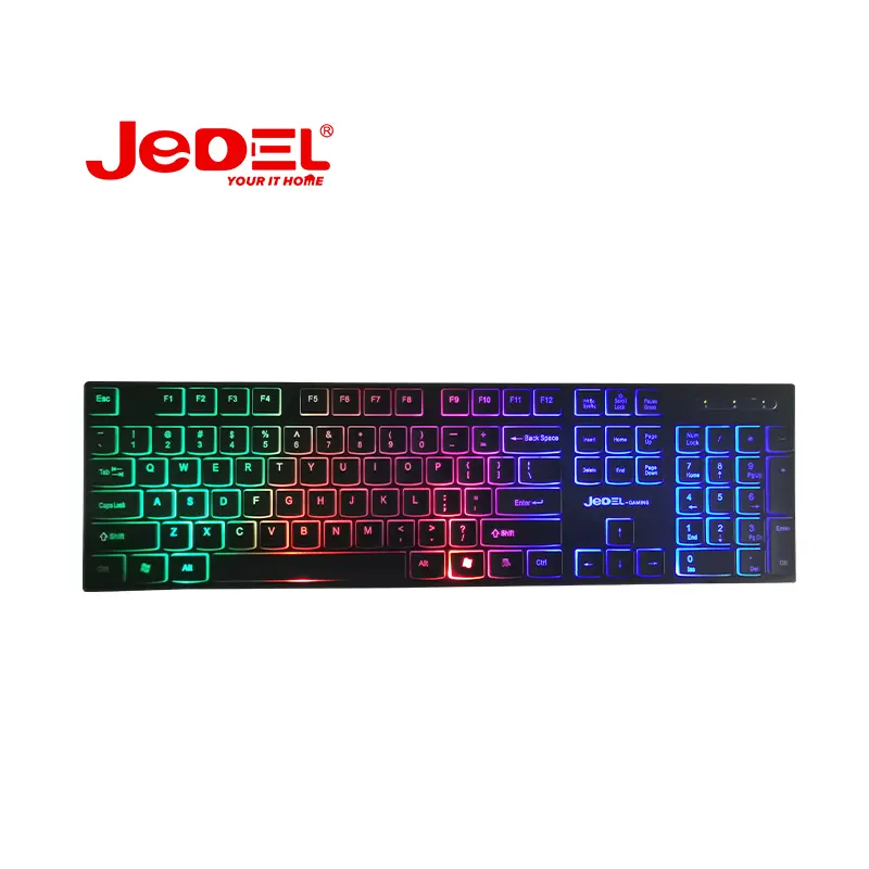 Idel teclado de jogo, usb teclado com fio com retroiluminado arco-íris, 104 teclas silenciosas e confortáveis, 26 teclas anti-fantasma para la