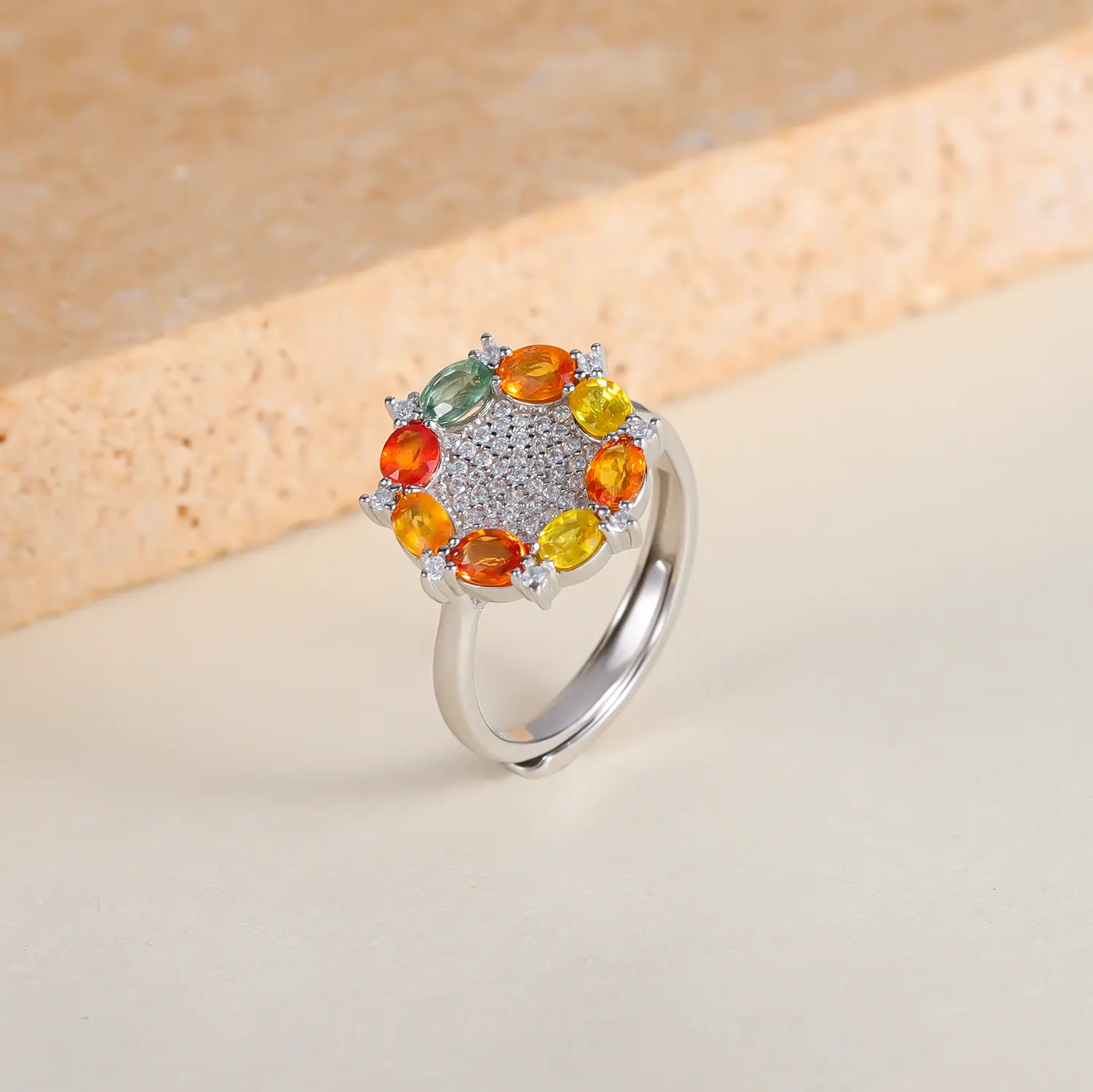 W0796 Abiding Jewelry Adjustable Ring Wholesale Natural Gemstone 925 Sterling Silver Multi Color Orange Sapphire Ring