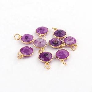 Fashion Gold Plated Natural <b>Purple</b> Solar Quartz Gemstone Bracelet Findings Elegant Pendant Connectors for Jewelry - Product Image 1