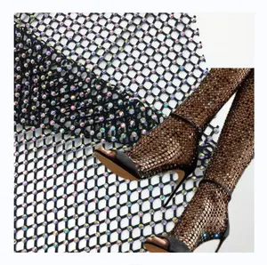 Thiết Kế Mới Căng Đàn Hồi Kim Cương Fishnet Strass Pha Lê Lưới Vải Cắt Tỉa Rhinestone Lưới Lưới Cho Giày Phụ Kiện May Mặc