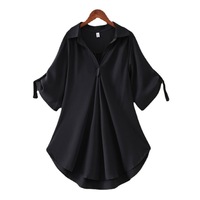 Chemisier Crêpé en Mousseline Douce Personnalisé pour Femme, Robe Grande Taille Ample, Amincissante et Élégante, Col Roulé
