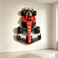 Sculpture murale de voiture de course F1 en fibre de verre personnalisée, statue de Formule 1 à suspendre, sculpture de course pour décoration de galerie commerciale