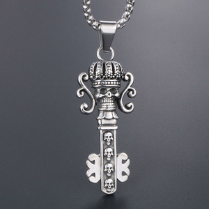 Pendentif clé couronne de crâne en acier inoxydable, collier pour homme, charme tendance et cool SP234 - Product Image 2