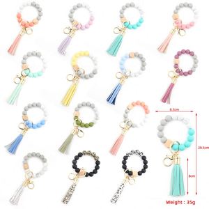 New DIY Cheap <b>Personalized</b> Hexagon Custom PU Tassel Wristlet Bangles Handmade Silicone Beads Bracelet <b>Keychain</b> - Product Image 5