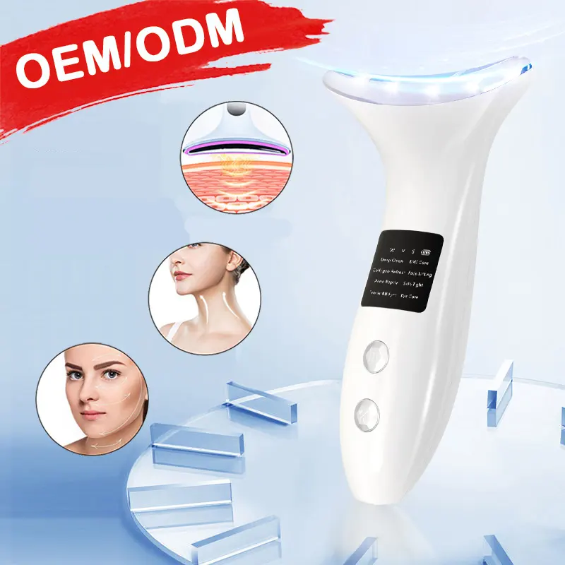 Professionele Led Fotontherapie Gezicht En Nek Lifting Massager Ems Dubbele Kin Anti-Rimpel Apparaat