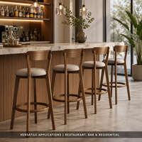 Tabouret de bar moderne en bois de noyer massif, dossier incurvé, hauteur de comptoir, chaise de cuisine/pub, tabouret de bar commercial en bois avec repose-pieds
