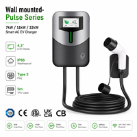 Pengisi Daya Dinding EV 32A 7kW 11kW 22kW Tipe 2 Layar 4.3 Inci RFID Aplikasi WiFi 480V Stasiun Pengisian Cepat Mobil Listrik OEM