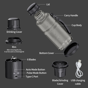 Batidora de Mano Eléctrica Autolimpiante de 600 ml de Gran Capacidad, Portátil y Personal para Fitness, Entrenamiento, Uso en el Automóvil, Preparación de Smoothies - Product Image 2