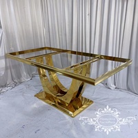 Table de salle à manger moderne dorée en acier inoxydable pour couple avec plateau en verre trempé, 8 places, pour la maison et l'hôtellerie