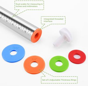 Kit Combo de Rolo de Massa Antiaderente Ajustável e Tapete de Confeitaria com Anéis de Espessura para Fondant, Pizza, Torta, Massa, Biscoitos (Vermelho) - Product Image 5