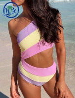 Maillots de bain une pièce côtelés à taille haute pour femmes, maillots de bain asymétriques à découpes, vente en gros personnalisée