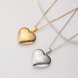 2401 <strong>meise</strong> hot jewelry Stainless steel necklace Silver gold can open heart frame photo box - Product Image 2