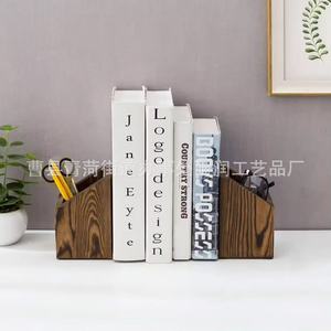 Wooden Bookend Storage <b>Box</b> With <b>Pen</b> Holder And Document Rack For Office Desk Organization - Product Image 2
