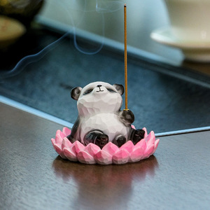 Brûleur d'encens en résine en forme de chaton mignon, base lotus, porte-encens en bois de santal, décoration de table à thé, ornement aromatique, cadeau fait main - Product Image 2