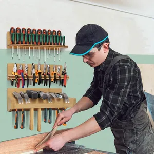 Screwdriver Organizer, Pliers Holder, Hammer Rack Bamboo Storage Rack Wall Mounted Tool Organizer