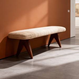 Midcentury Modern Solid Wood <b>Bench</b> Fabric Upholstered <b>Entryway</b> Bedroom Stool Home Furniture - Product Image 4