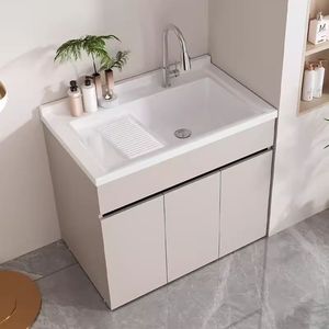Stainless Steel Balcony Washbasin With Washboard Integrated <b>Laundry</b> Cabinet Free <b>Standing</b> Matte Surface Multi Functional - Product Image 3