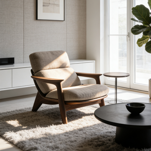 Canapé une place, chaise en bois massif design, salon, balcon, chaise de loisirs, <span class=keywords><strong>fauteuil</strong></span> inclinable en tissu <span class=keywords><strong>pour</strong></span> hôtel - Product Image 2