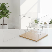Vitrine de présentation en acrylique transparent avec base en bois pour figurines, boîte à collectionner anti-poussière, présentoir de bureau