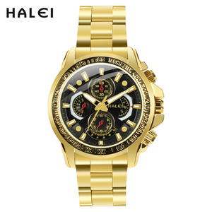 Envío Directo HALEI Nuevo Reloj de Cuarzo Dorado Original para Hombre, Esfera Analógica, Caja Redonda de 45 mm, Correa de Acero Inoxidable, Movimiento Japonés - Product Image 5