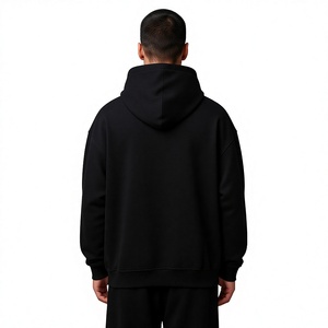 Sweat-shirt à capuche noir pour homme, coupe classique, en molleton de coton, couleur unie, poche avant, vêtement d'automne - Product Image 3