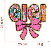 Patch brodé en chenille de grande taille, prix d'usine, nœud papillon, à repasser, broderie en chenille, patch brodé pailleté GIGI