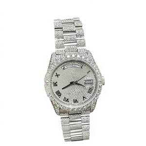 Montre en acier inoxydable et moissanite de 41 mm avec bracelet serti de 25 pierres, résistance à l'eau 10 bars, fermoir de bracelet - Product Image 1