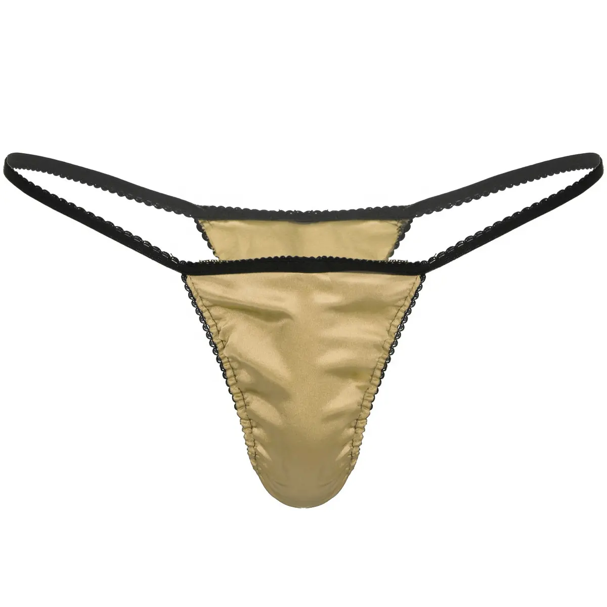 Underwear Customizable Brand Smooth Silky Satin Fashion Men Lingerie Low Rise Front T-back G-string Briefs Underwear