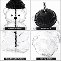 Tasse à café glacé en verre borosilicate avec logo personnalisé, motif ours en peluche fraise rose, avec couvercle et paille, pour adultes