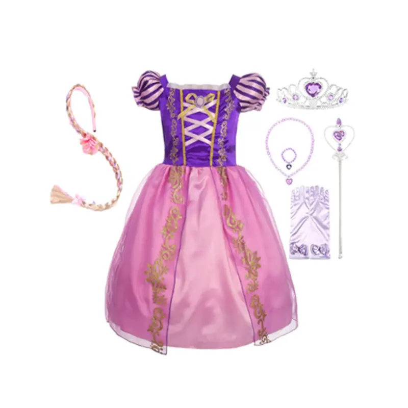 Vestido de princesa para niñas, disfraces de fiesta de hadas, Cosplay con accesorios largos trenzados, HPC-2113