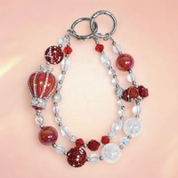 Lujoso Colgante de Bolso con Corona Roja y Cuentas, Llavero de Plata con Cristales de Imitación, Colgante para Teléfono, Joyería Artesanal con Efecto Craquelado Disco, Venta al por Mayor