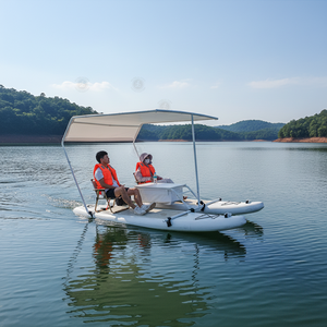 Bateau à pagaies électrique gonflable de luxe pour 2 à 4 personnes, <span class=keywords><strong>catamaran</strong></span> en PVC avec auvent, bateau de pêche portable et planche de SUP pour l'extérieur - Product Image 1