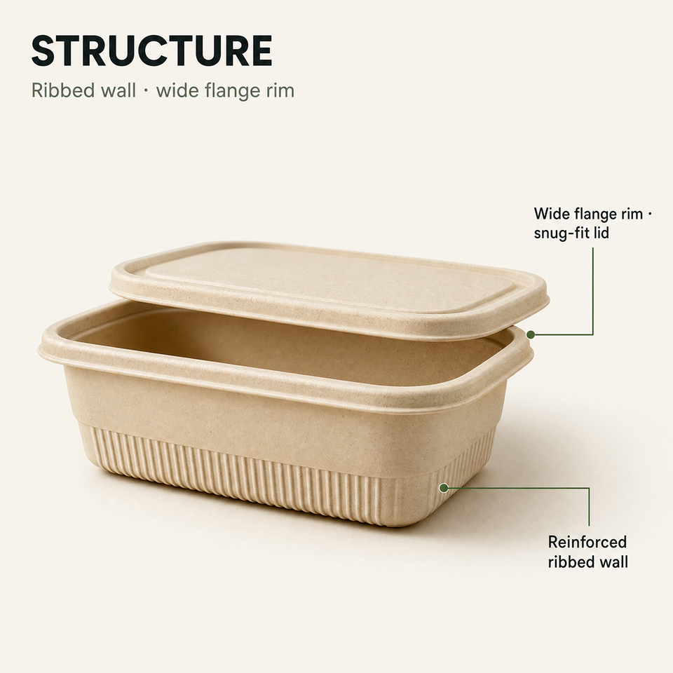 1000ml Square Bamboo Fiber Lunch Box 208x132x60mm Eco Friendly Bio ...