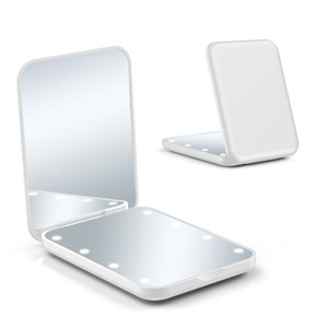 Wholesale Handheld Ultra-thin Double-sided <b>LED</b> <b>Makeup</b> <b>Mirror</b> with Toggle Switch 8 Lights 2X Magnification Folding Design - Product Image 2