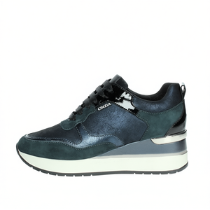 Sneakers Cinzia in Pelle Metallizzata Blu Scuro con Plateau, Scarpe da Donna alla Moda - Product Image 3