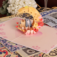Cartes de vœux 3D créatives et écologiques de Noël en stock, avec animaux mignons, chats sur la lune et en forme de cœur